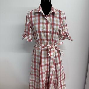 Calvin Klein Red and White Checkered Midi Dress